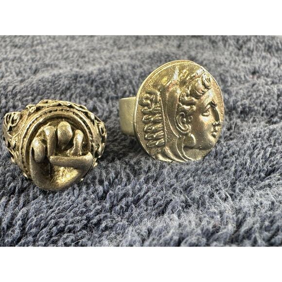 Vintage Statement Ring Lot 5pc Green Stone Fist Coin Cocktail Mix - Picture 3 of 7